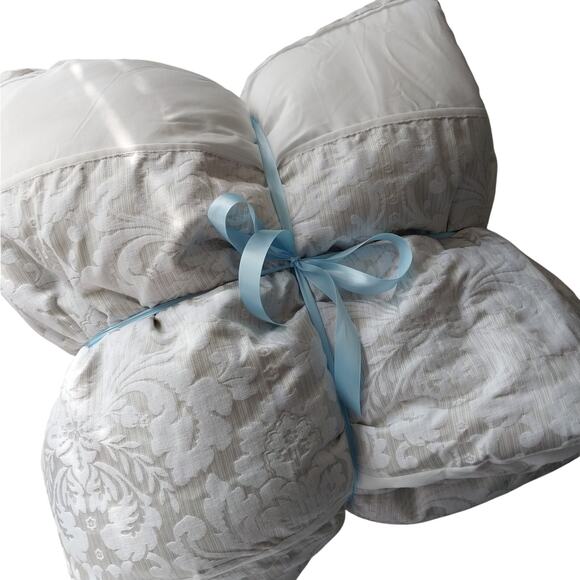 AT HOME! ECRU & CREAM HEAVY DAMASK W/CREAM INSETS LUXURY COMFORTER! QUEEN SIZE! - Picture 1 of 12